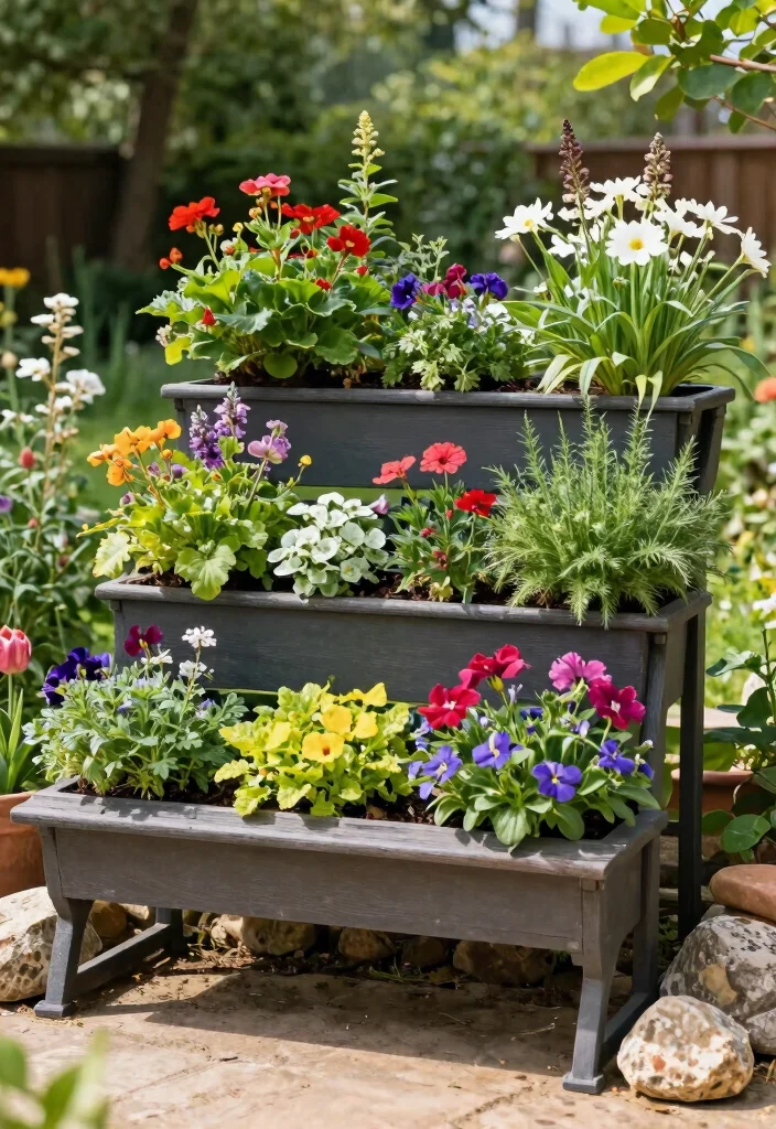 15 Planter Bench Ideas With Functional Garden Seating - 15. Multi-Level Planter Bench 1