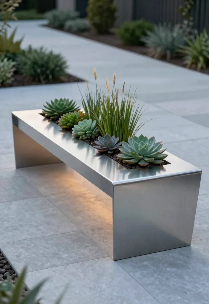 15 Planter Bench Ideas With Functional Garden Seating - 2. Modern Steel Planter Bench 1