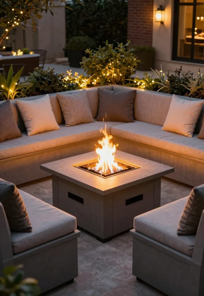 15 Planter Bench Ideas With Functional Garden Seating - 9. Integrated Fire Pit Planter Bench 1