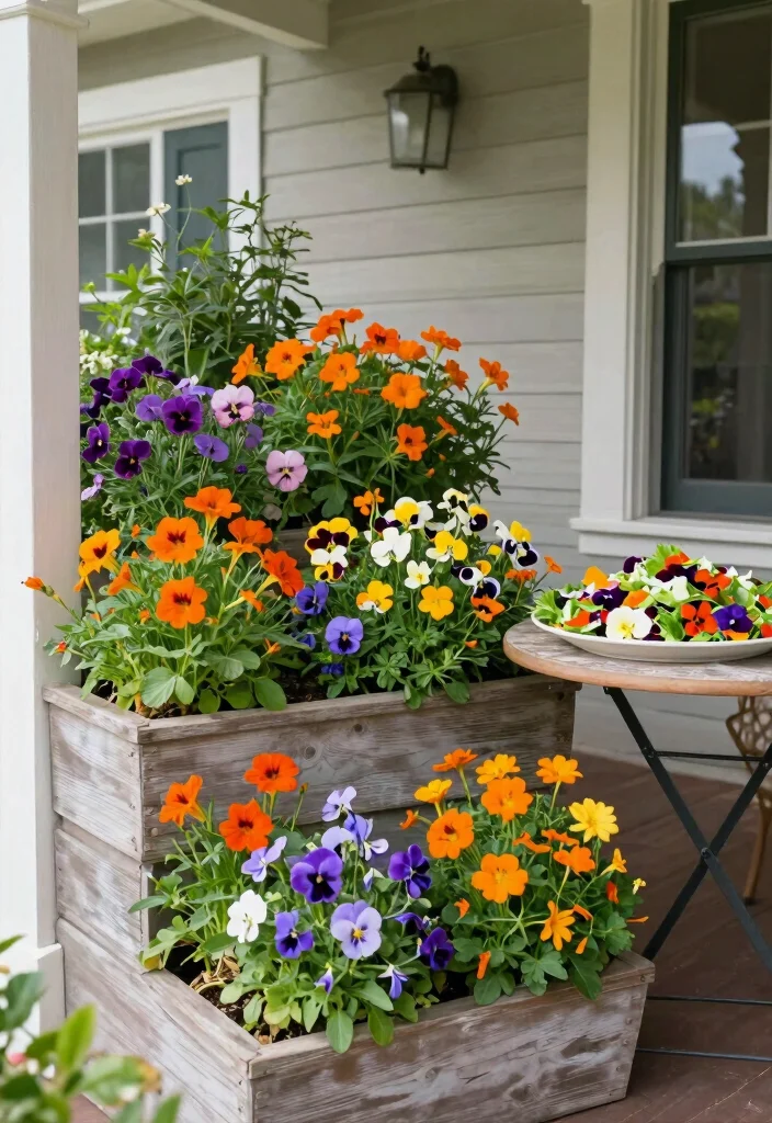 15 Porch Railing Planters Ideas With Blooming Beauty - 11. Edible Flower Planters 1