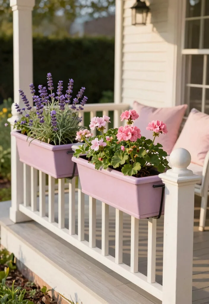 15 Porch Railing Planters Ideas With Blooming Beauty - 12. Color-Themed Displays 1