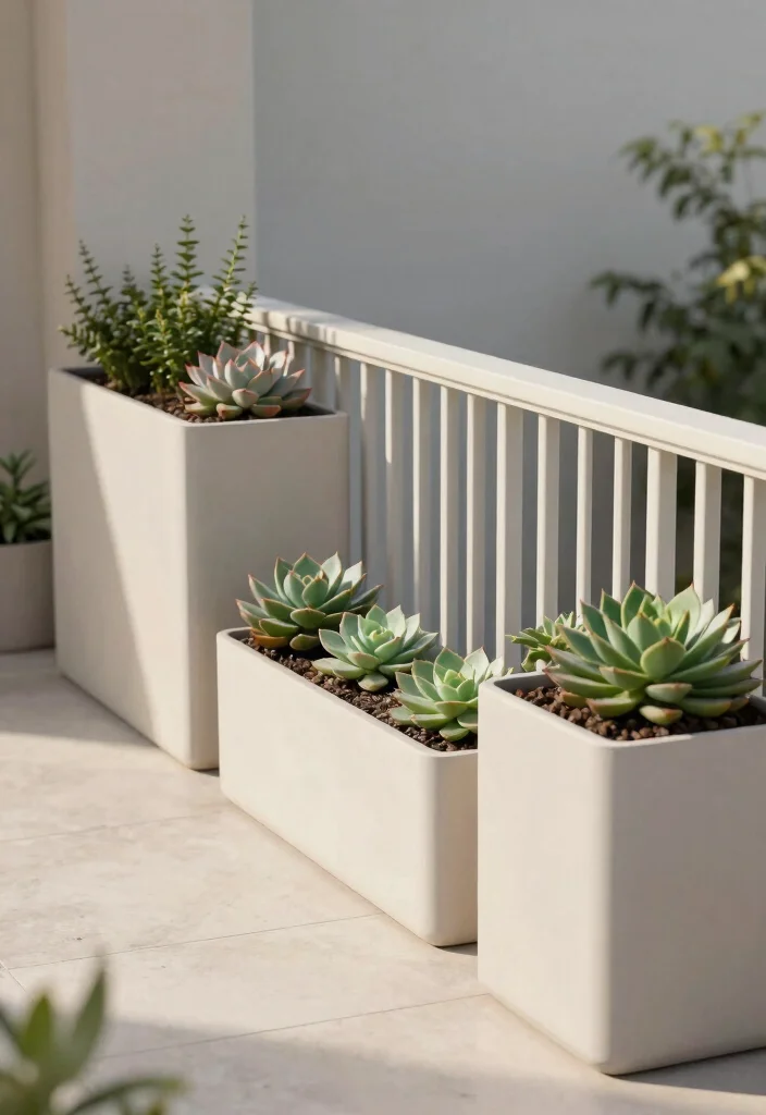 15 Porch Railing Planters Ideas With Blooming Beauty - 14. Minimalist Planters 1