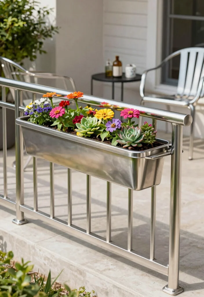 15 Porch Railing Planters Ideas With Blooming Beauty - 2. Metal Planter Boxes 1