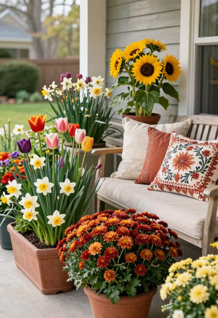 15 Porch Railing Planters Ideas With Blooming Beauty - 8. Seasonal Planters 1