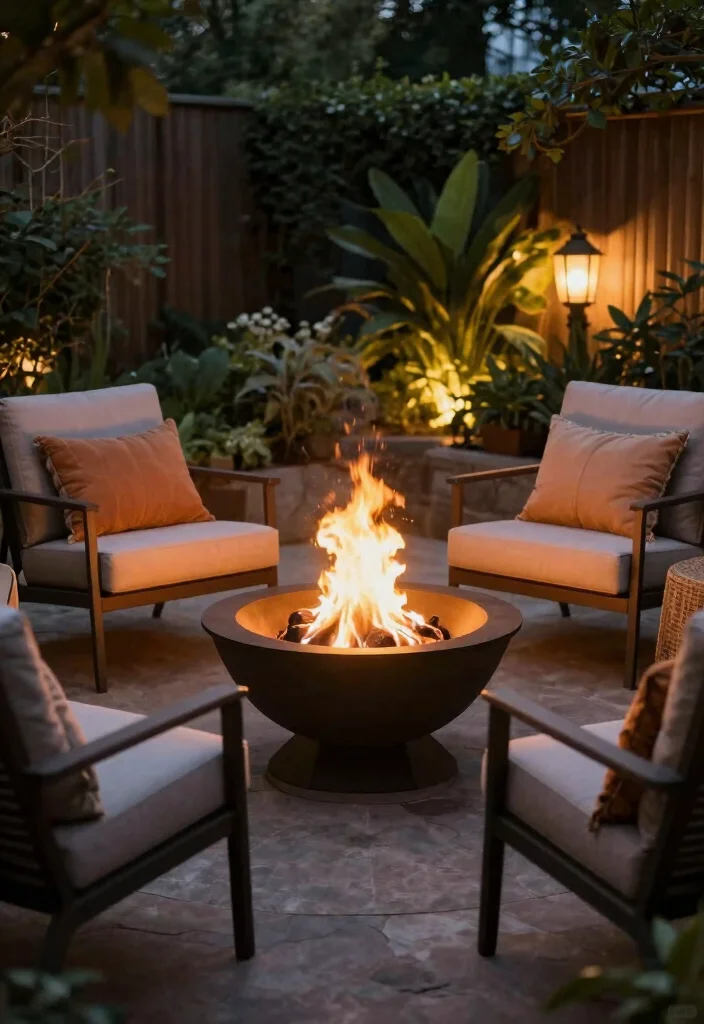 15 Small Fire Pit Ideas Perfect for Compact Spaces - 14. Compact Fire Bowl with Seating 1