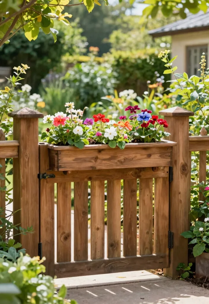 15 Wooden Fence Gate Ideas With Classic Style - 11. Fence Gate with Planter Boxes 1