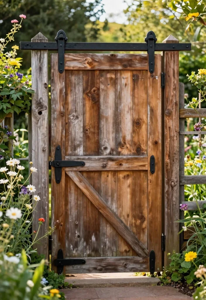 15 Wooden Fence Gate Ideas With Classic Style - 12. Vintage Barn Door Style 1