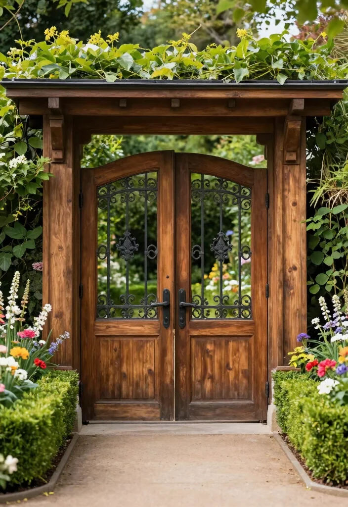 15 Wooden Fence Gate Ideas With Classic Style - 4. Double Gate Design 1