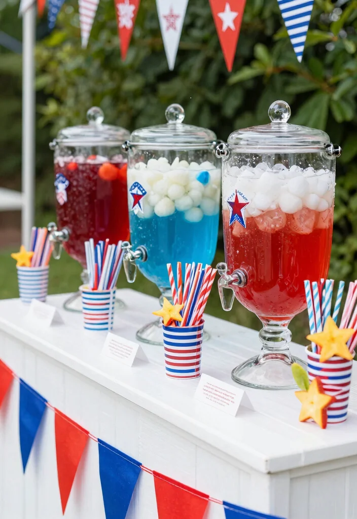 16 4th of July Decorations Outdoor Ideas With Festive Vibes - 13. Themed Drink Stations 1