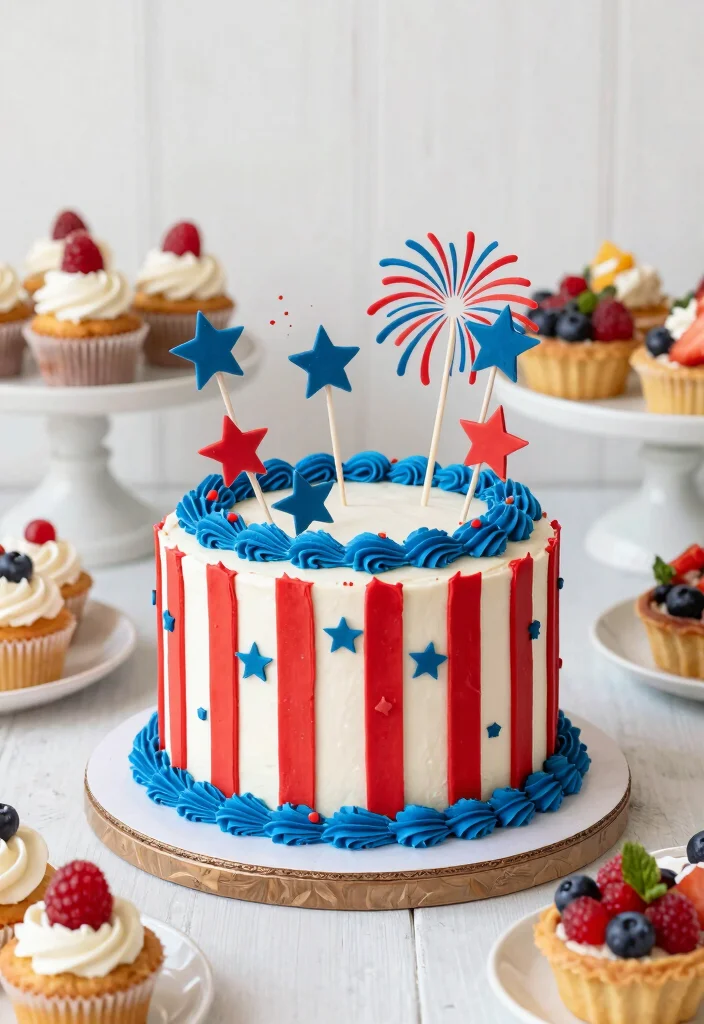 16 4th of July Decorations Outdoor Ideas With Festive Vibes - 15. Firework-themed Cake 1