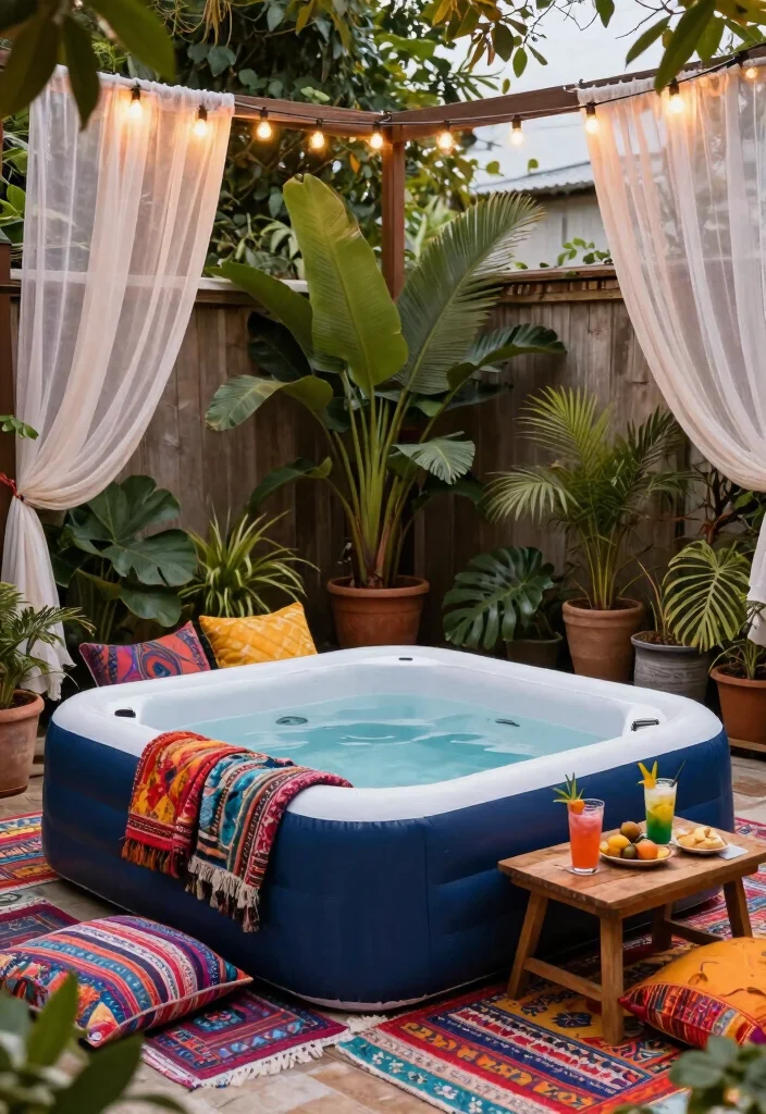 16 Blow Up Hot Tub Ideas for Your Backyard with Fun Relaxing Vibes - 1. Bohemian Bliss 1