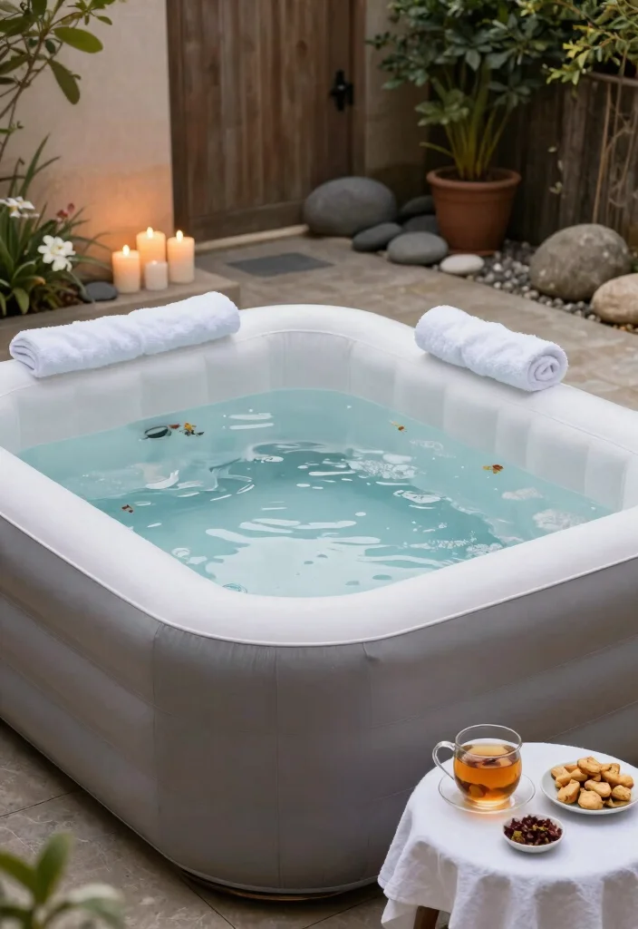 16 Blow Up Hot Tub Ideas for Your Backyard with Fun Relaxing Vibes - 10. Spa Day at Home 1