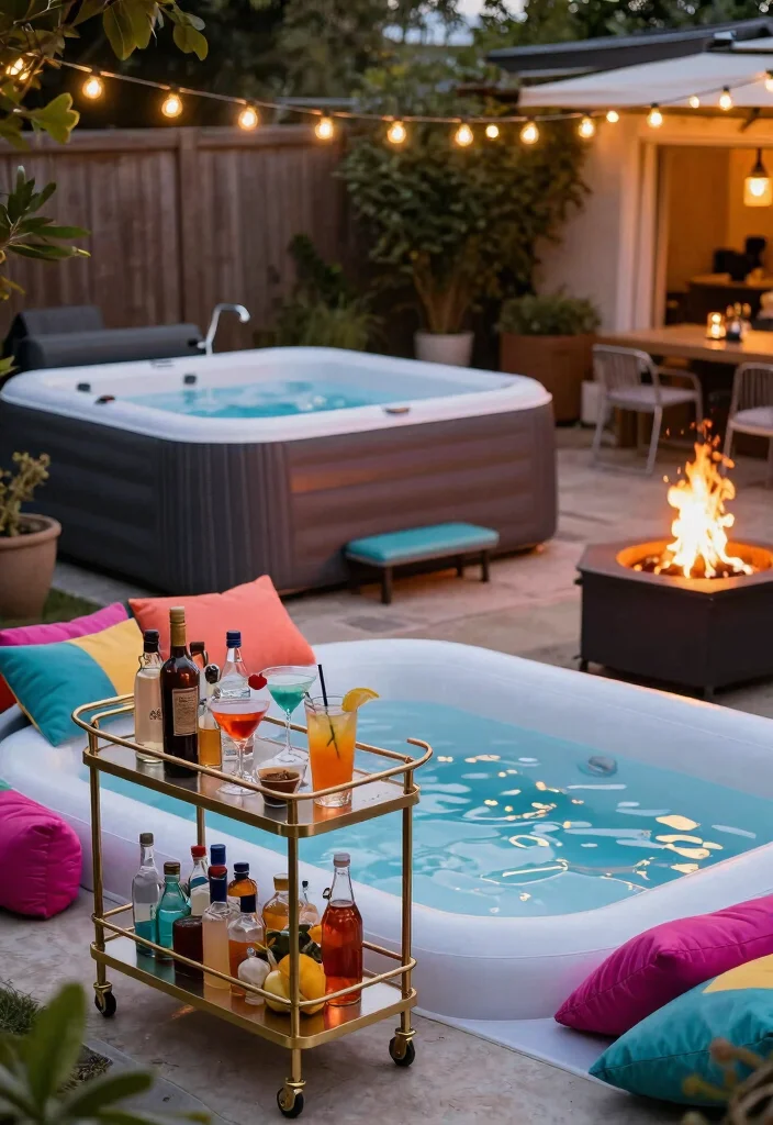 16 Blow Up Hot Tub Ideas for Your Backyard with Fun Relaxing Vibes - 11. Evening Cocktail Lounge 1