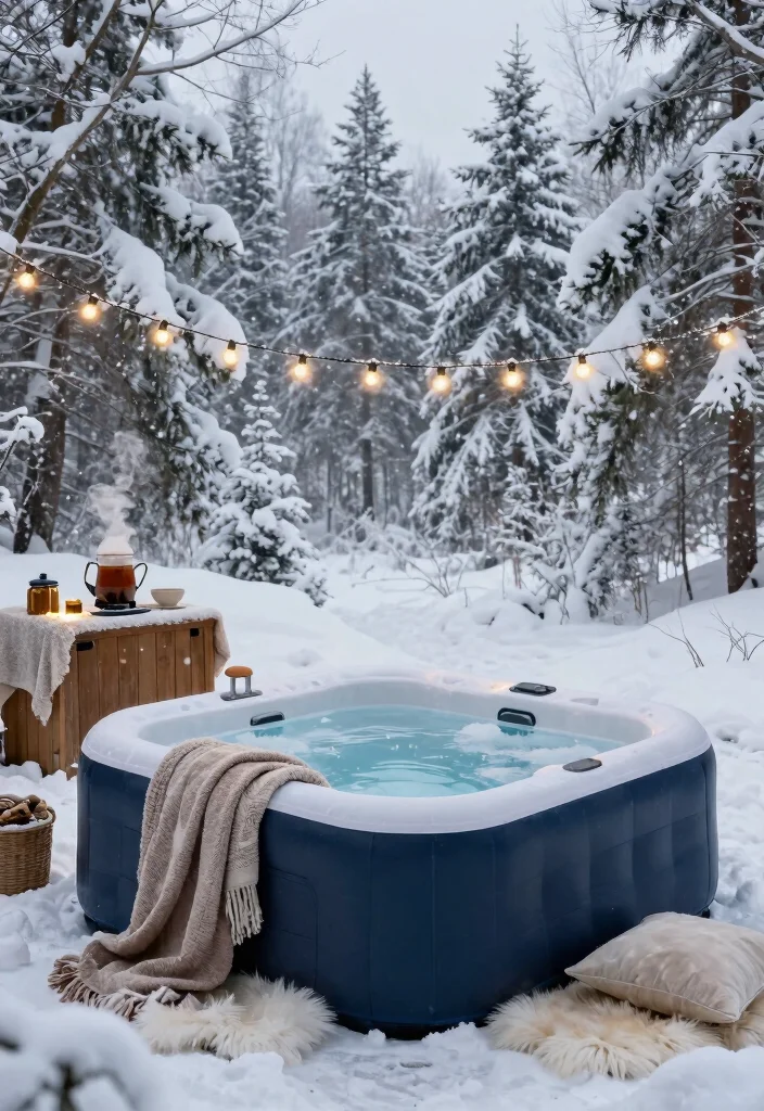 16 Blow Up Hot Tub Ideas for Your Backyard with Fun Relaxing Vibes - 12. Winter Wonderland Spa 1