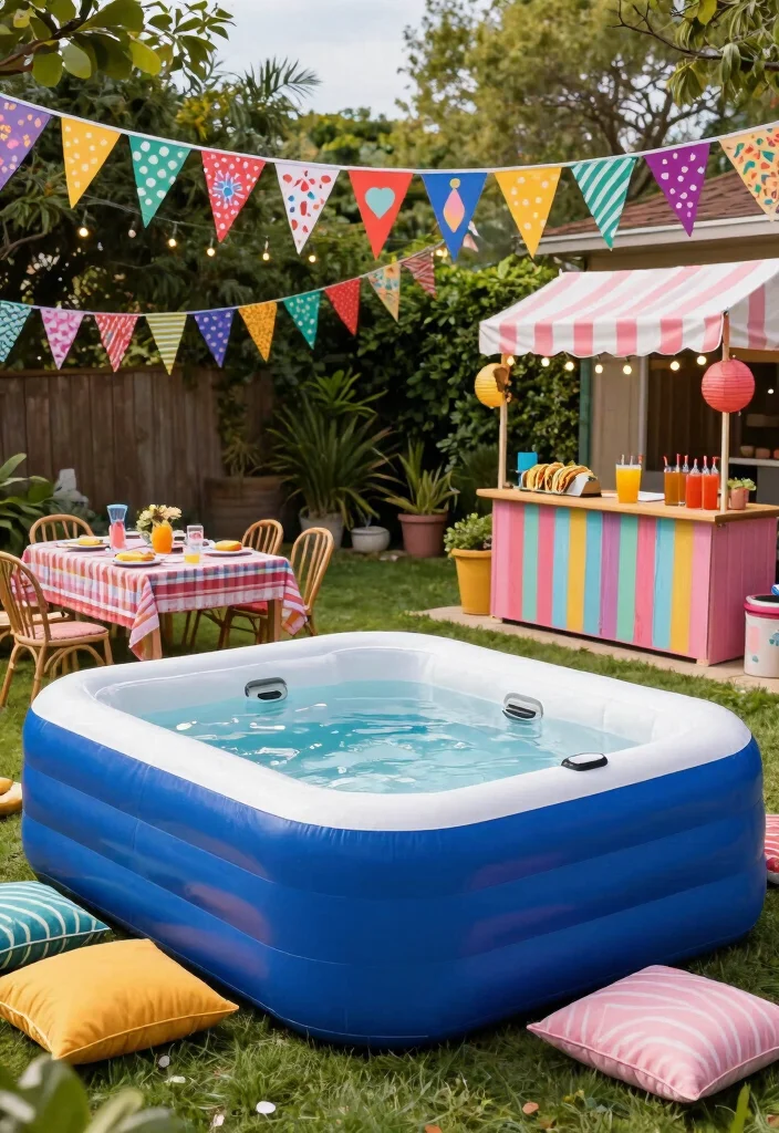 16 Blow Up Hot Tub Ideas for Your Backyard with Fun Relaxing Vibes - 13. Colorful Fiesta 1