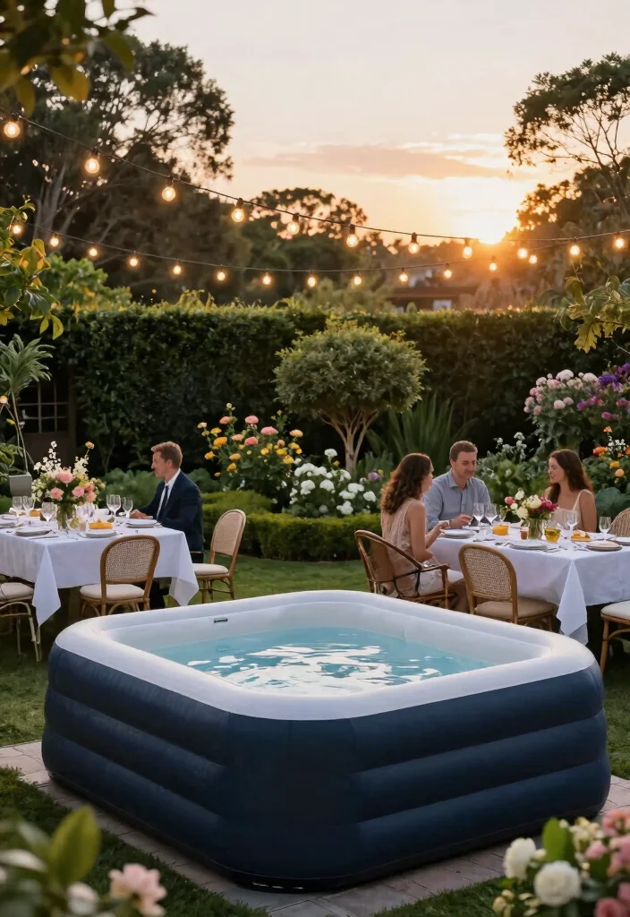 16 Blow Up Hot Tub Ideas for Your Backyard with Fun Relaxing Vibes - 15. Classic Garden Party 1