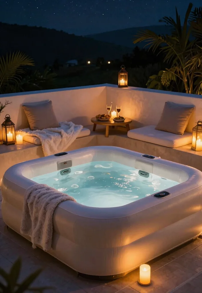 16 Blow Up Hot Tub Ideas for Your Backyard with Fun Relaxing Vibes - 16. Dreamy Night Spa 1