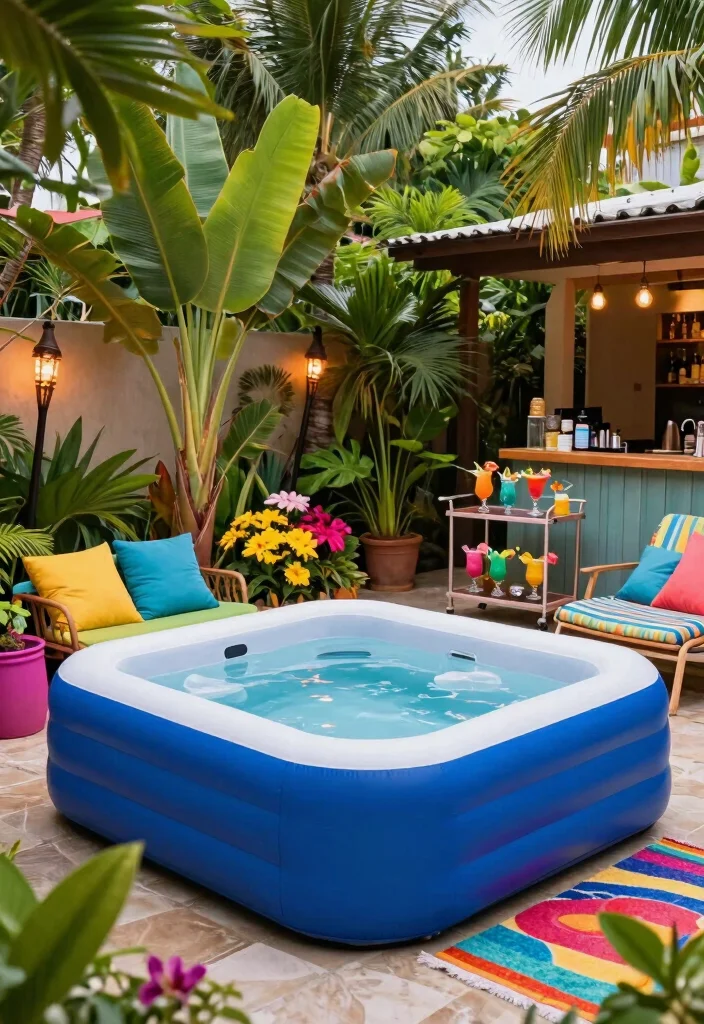 16 Blow Up Hot Tub Ideas for Your Backyard with Fun Relaxing Vibes - 3. Tropical Paradise 1