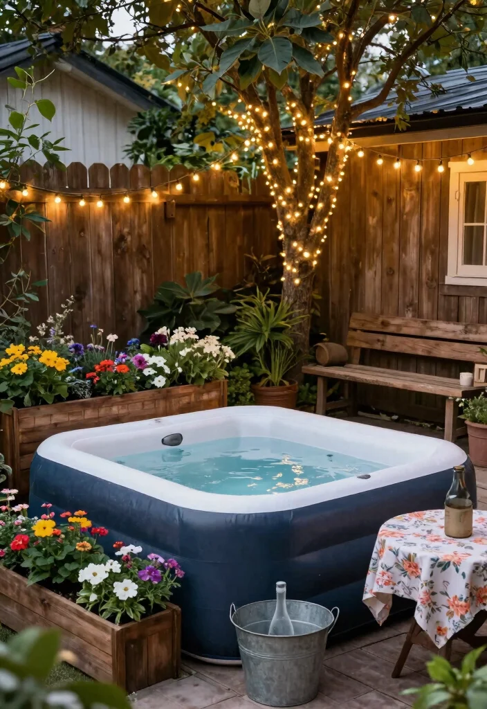 16 Blow Up Hot Tub Ideas for Your Backyard with Fun Relaxing Vibes - 4. Cozy Cottage Charm 1