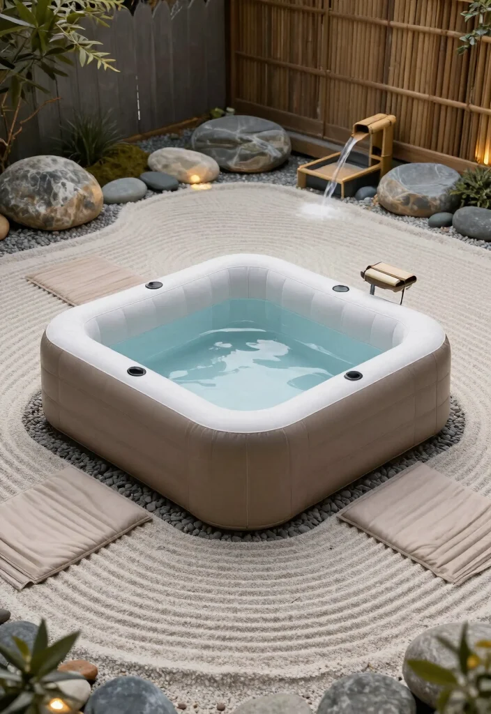16 Blow Up Hot Tub Ideas for Your Backyard with Fun Relaxing Vibes - 5. Zen Garden Retreat 1