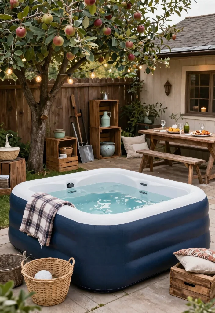 16 Blow Up Hot Tub Ideas for Your Backyard with Fun Relaxing Vibes - 6. Rustic Farmhouse Vibes 1