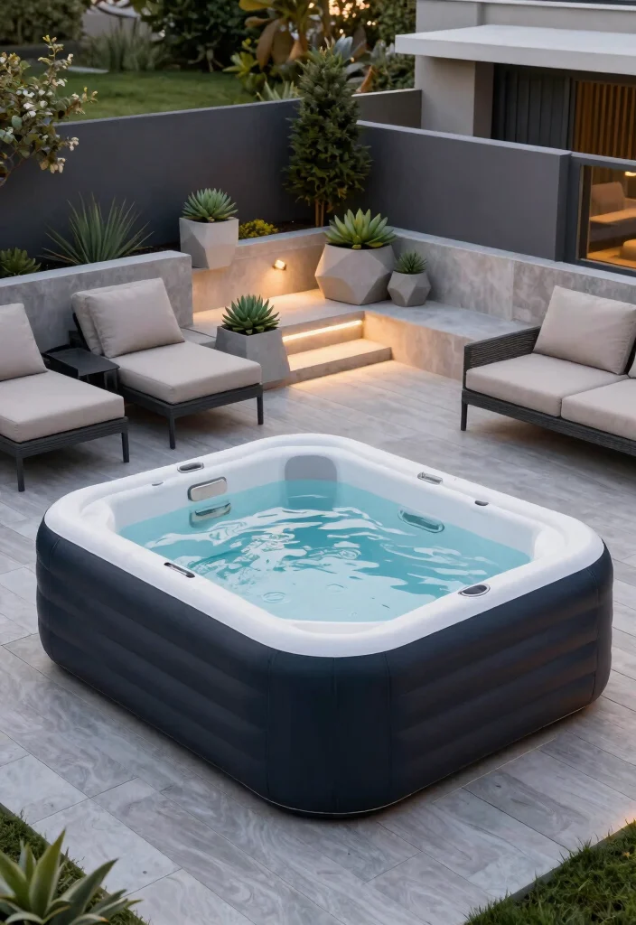 16 Blow Up Hot Tub Ideas for Your Backyard with Fun Relaxing Vibes - 7. Chic and Modern 1