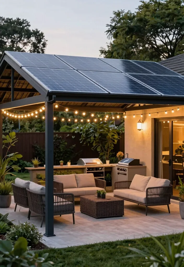 16 Extended Covered Patio Ideas With Extra Living Space - 3. Solar-Powered Canopy 1