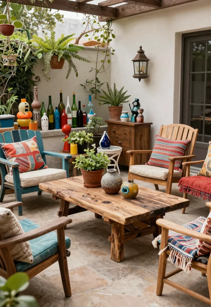 16 Extended Covered Patio Ideas With Extra Living Space - 7. Upcycled Furniture and Decor 1