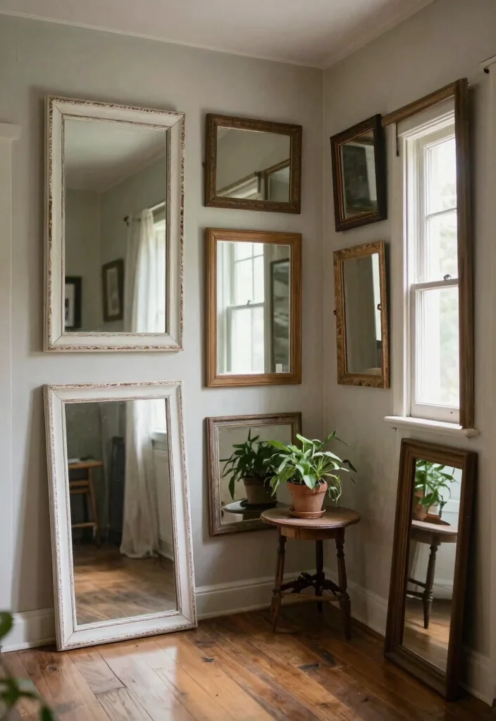 16 Farmhouse Wall Decor Ideas With Rustic Charm - 1. Antique Framed Mirrors 1