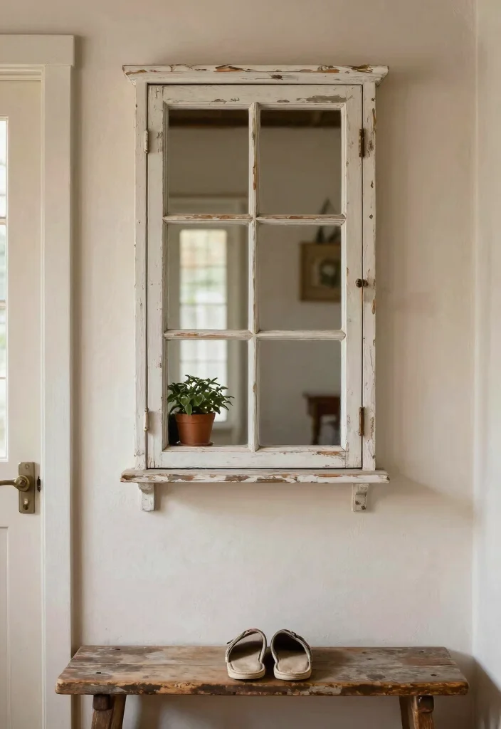 16 Farmhouse Wall Decor Ideas With Rustic Charm - 6. Old Window Frames as Decor 1