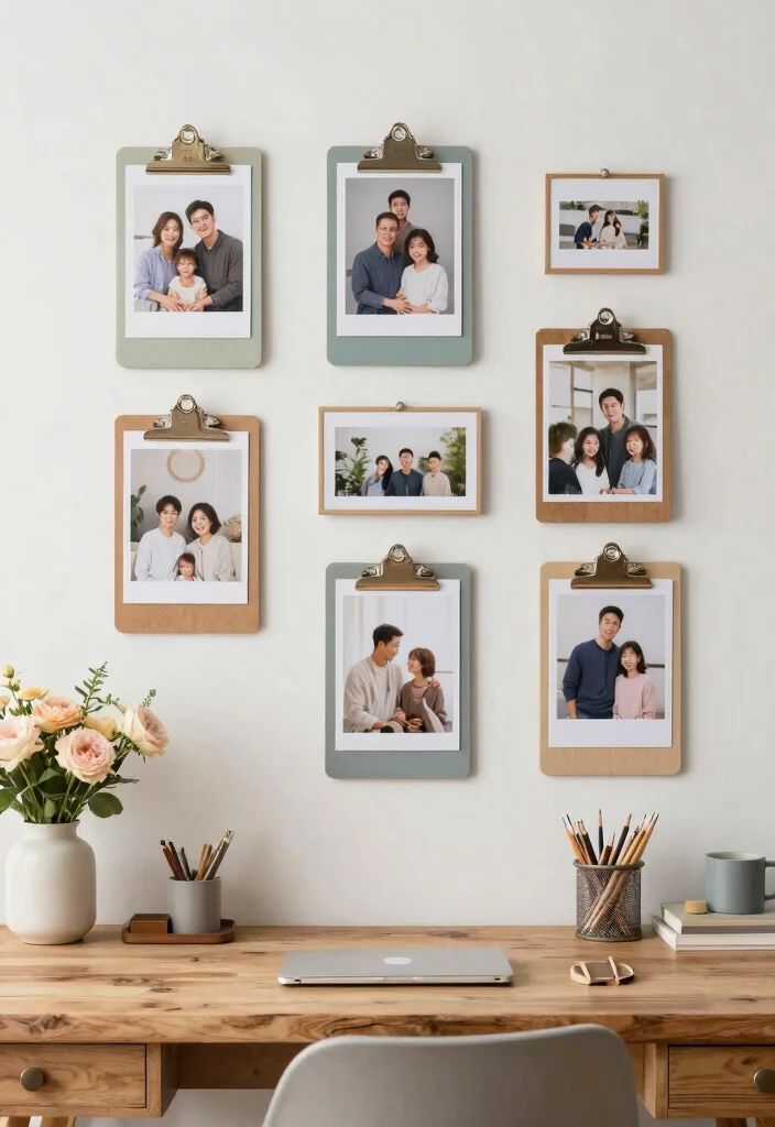 16 Farmhouse Wall Decor Ideas With Rustic Charm - 7. DIY Photo Clipboards 1