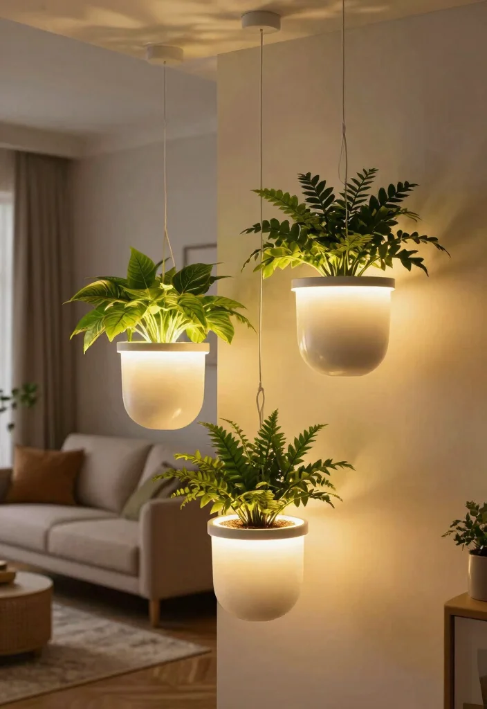 16 Hanging Flower Pots Ideas With Fresh Garden Vibes - 12. Hanging Planters with Built-in Lighting 1