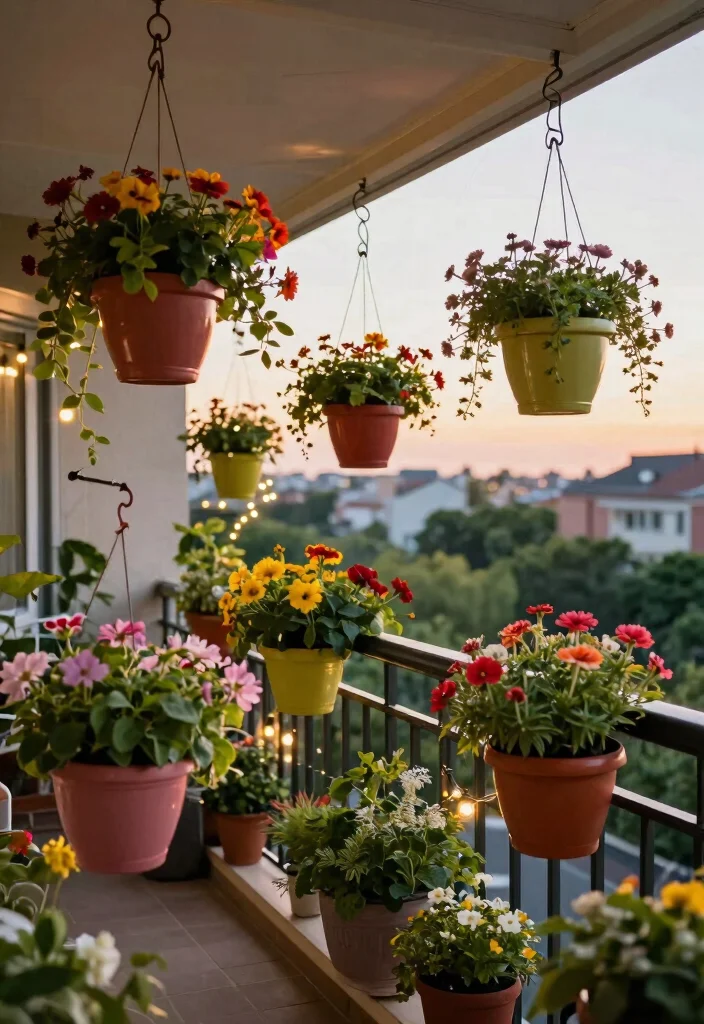 16 Hanging Flower Pots Ideas With Fresh Garden Vibes - 15. Hanging Flower Pots on a Balcony 1