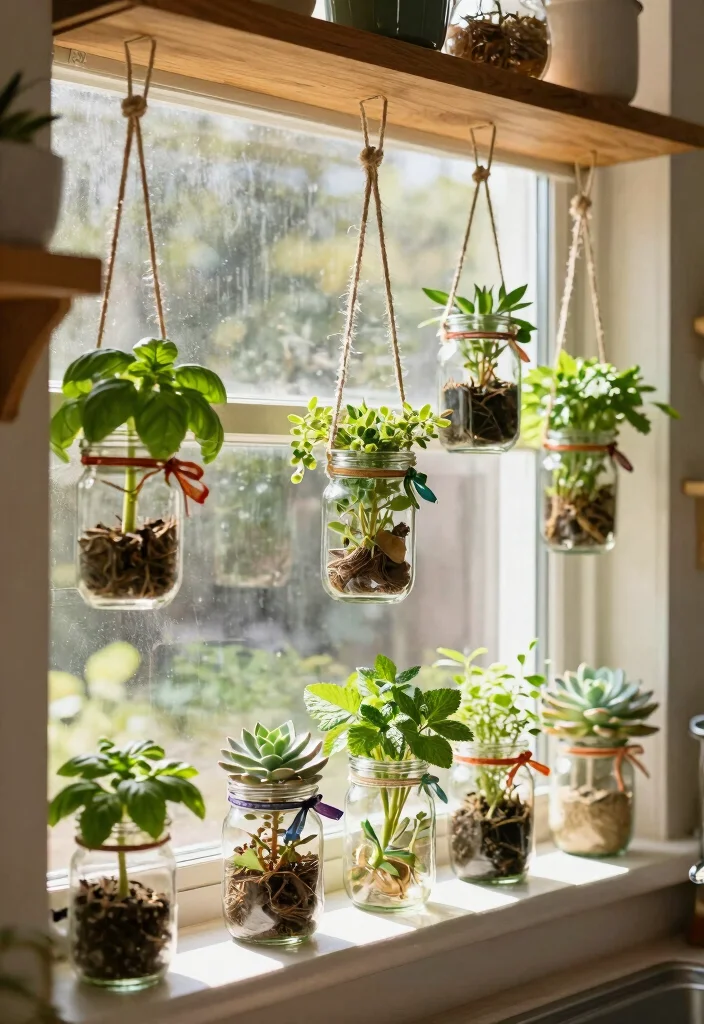 16 Hanging Flower Pots Ideas With Fresh Garden Vibes - 3. Upcycled Glass Jars 1