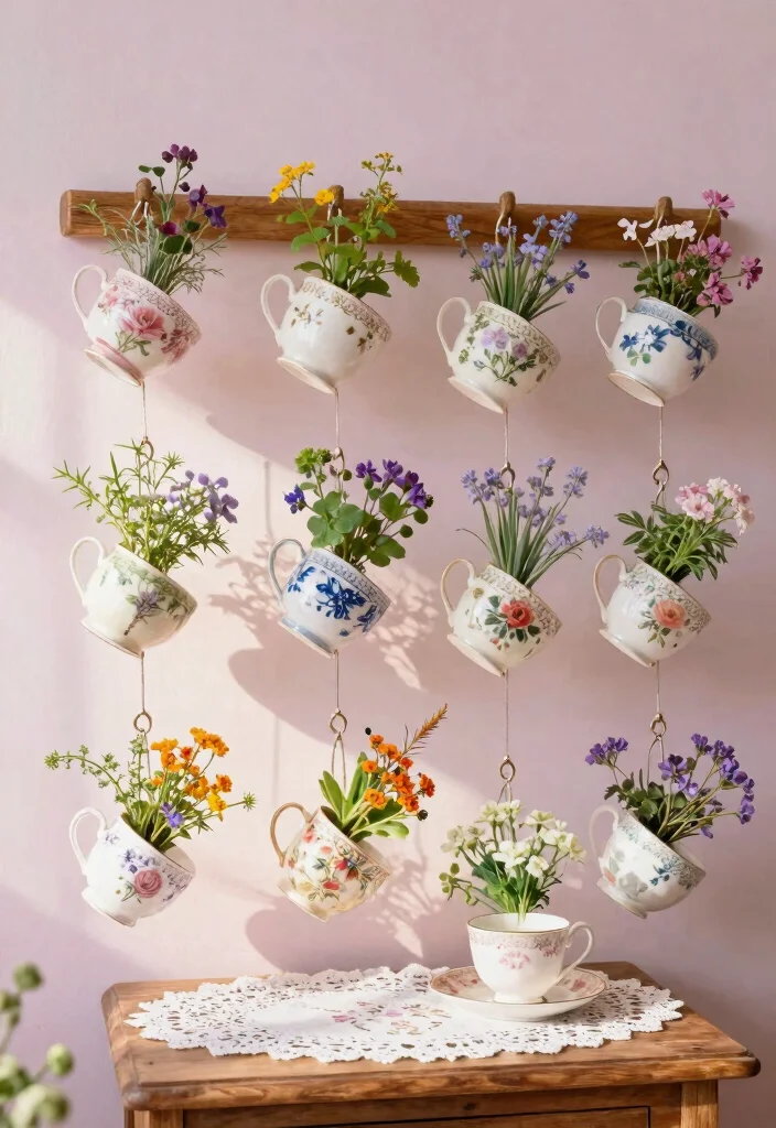 16 Hanging Flower Pots Ideas With Fresh Garden Vibes - 4. Vintage Teacups as Planters 1