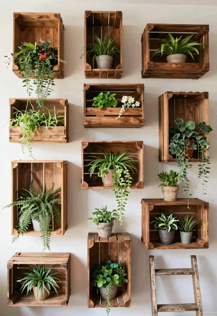 16 Hanging Flower Pots Ideas With Fresh Garden Vibes - 6. Repurposed Wooden Crates 1