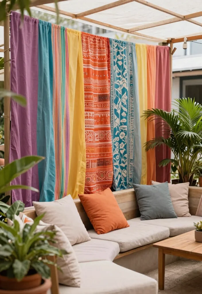 16 Outdoor Fence Ideas With Stylish Privacy Solutions - 9. Privacy Screens with Fabric Panels 1