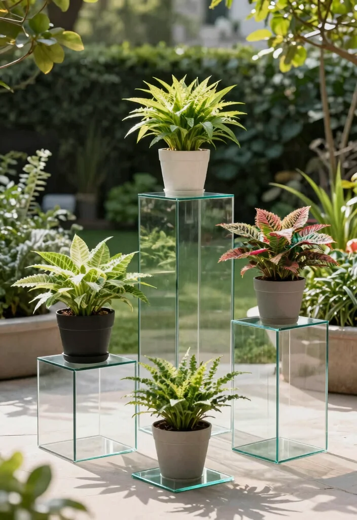 16 Outdoor Plant Stand Ideas That Elevate Your Garden - 11. Glass Plant Stands 1