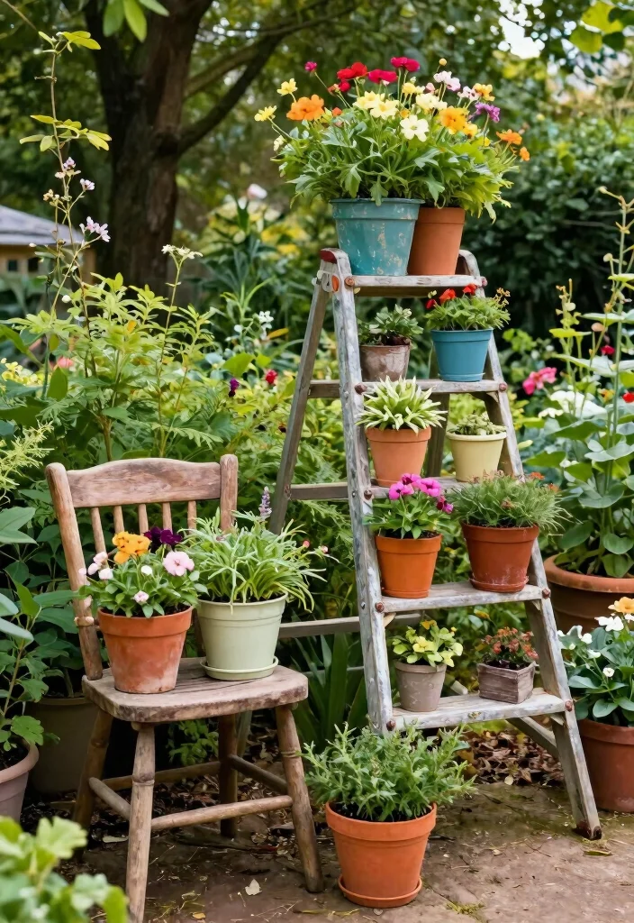 16 Outdoor Plant Stand Ideas That Elevate Your Garden - 7. Repurposed Furniture as Plant Stands 1