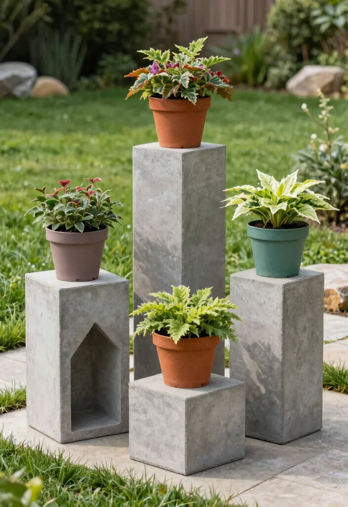 16 Outdoor Plant Stand Ideas That Elevate Your Garden - 8. Concrete Plant Stands 1