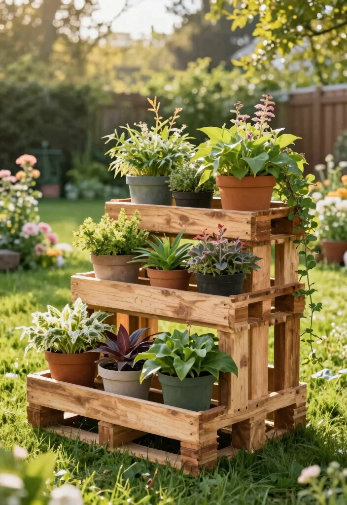 16 Outdoor Plant Stand Ideas That Elevate Your Garden - 9. DIY Pallet Plant Stands 1
