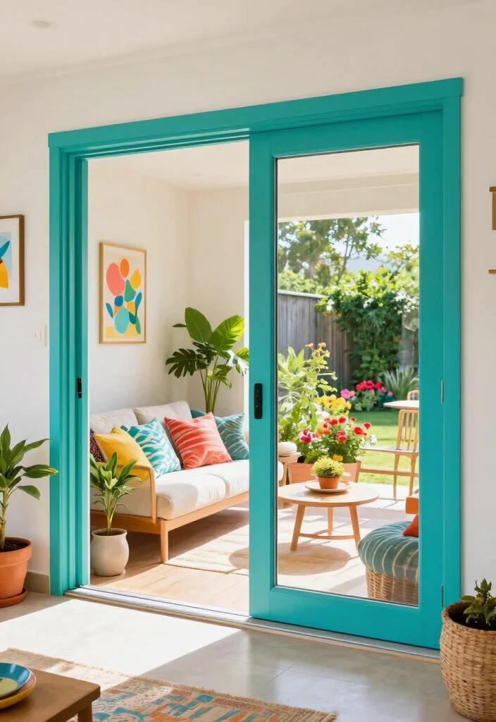 16 Sliding Patio Doors Ideas With Seamless Indoor Outdoor Flow - 9. Colorful Accents 1