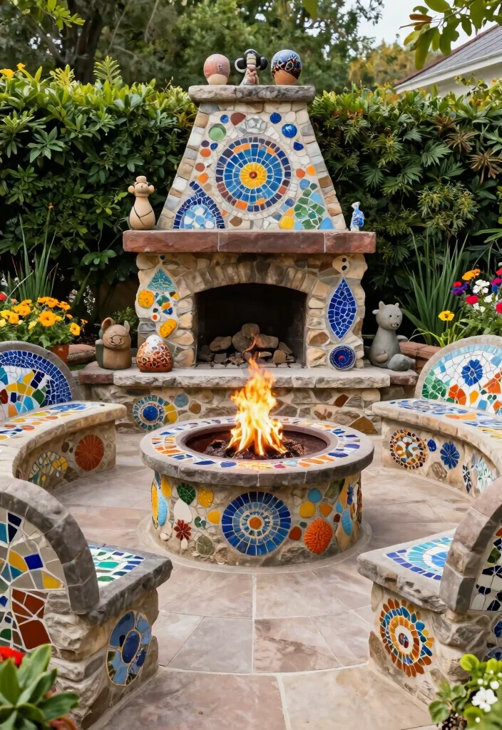 16 Stone Firepits Backyard Ideas With Rustic Appeal - 10. Stone Firepit with Artistic Elements 1
