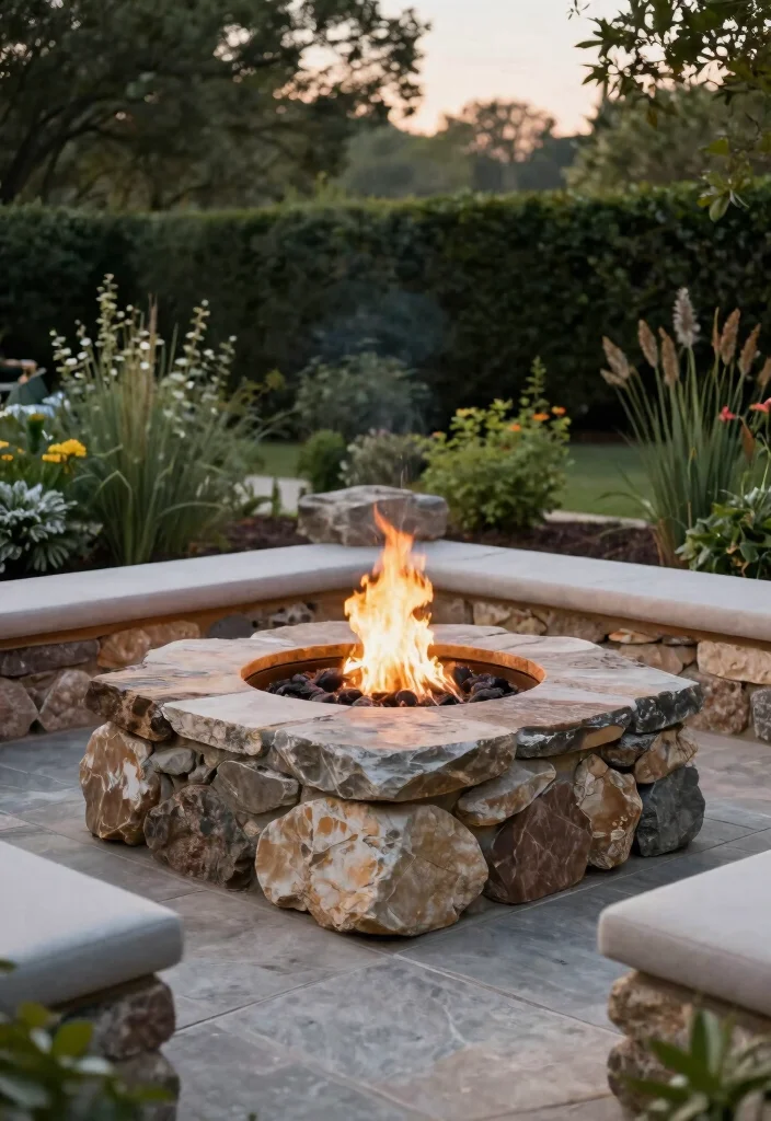 16 Stone Firepits Backyard Ideas With Rustic Appeal - 13. Firepit with Striking Stonework 1