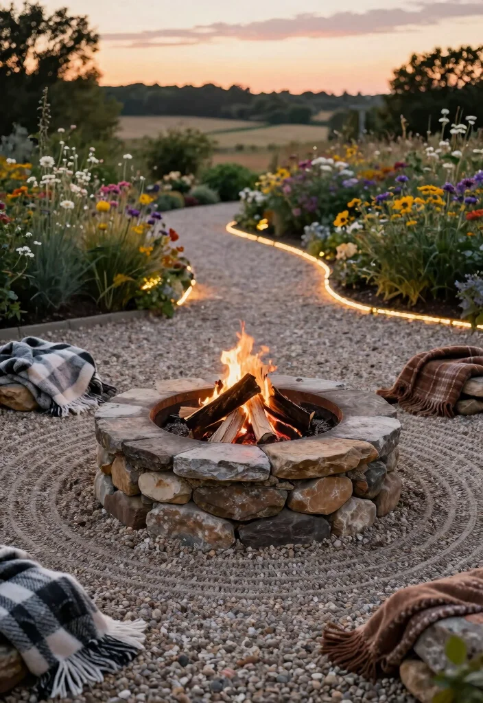 16 Stone Firepits Backyard Ideas With Rustic Appeal - 3. Rustic Stone Firepit with Surrounding Gravel 1