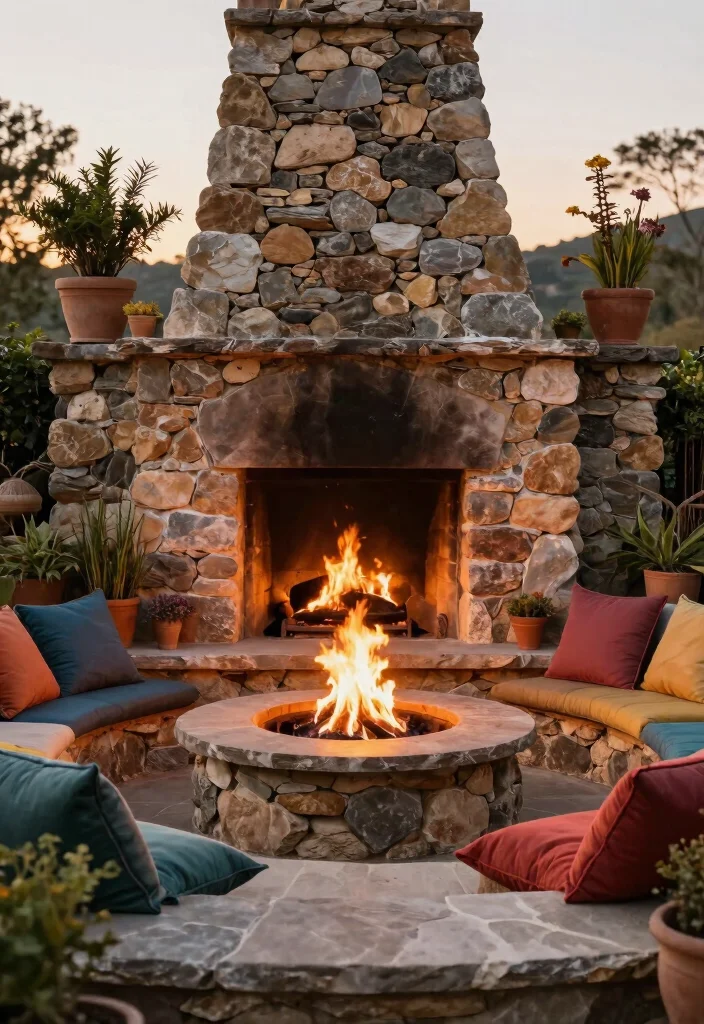 16 Stone Firepits Backyard Ideas With Rustic Appeal - 4. Firepit with Stone Wall Surround 1