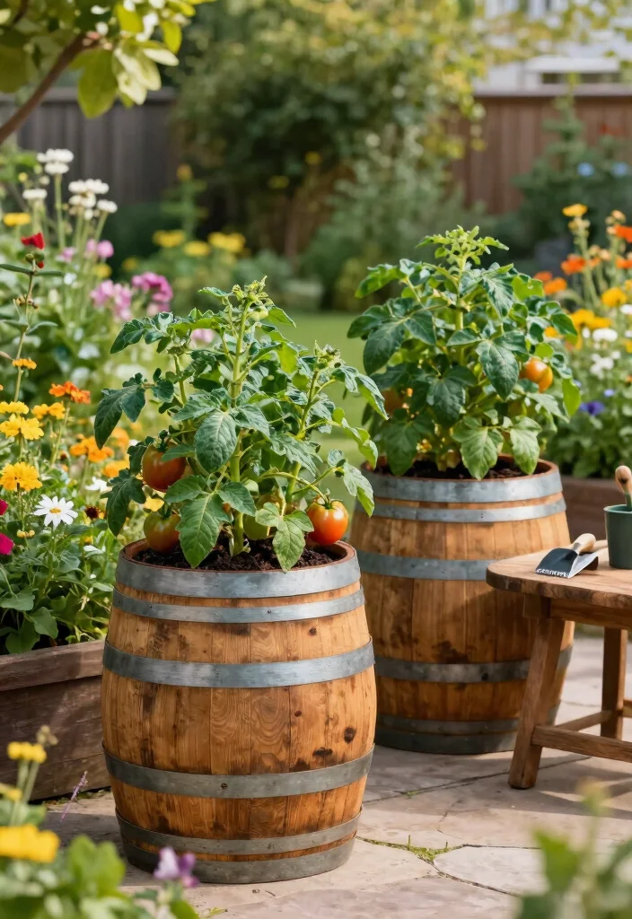 16 Tomato Planter Ideas That Maximize Growth - 12. Recycled Wine Barrels 1