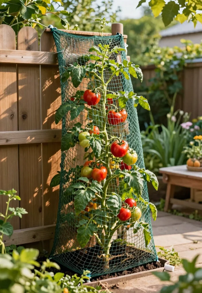 16 Tomato Planter Ideas That Maximize Growth - 14. Fishnet Tomato Trellis 1
