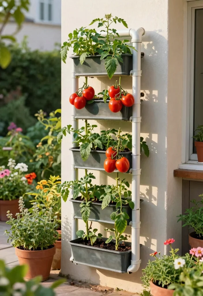 16 Tomato Planter Ideas That Maximize Growth - 2. Vertical PVC Pipe Garden 1