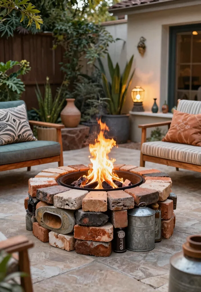 17 Fire Pit Patio Ideas That Bring Cozy Nights - 14. Fire Pit with Repurposed Materials 1